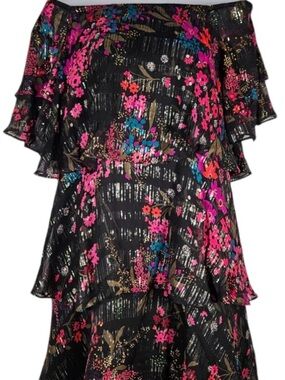 Trina Turk Girls Black Floral Off-Shoulder Ruffle Dress